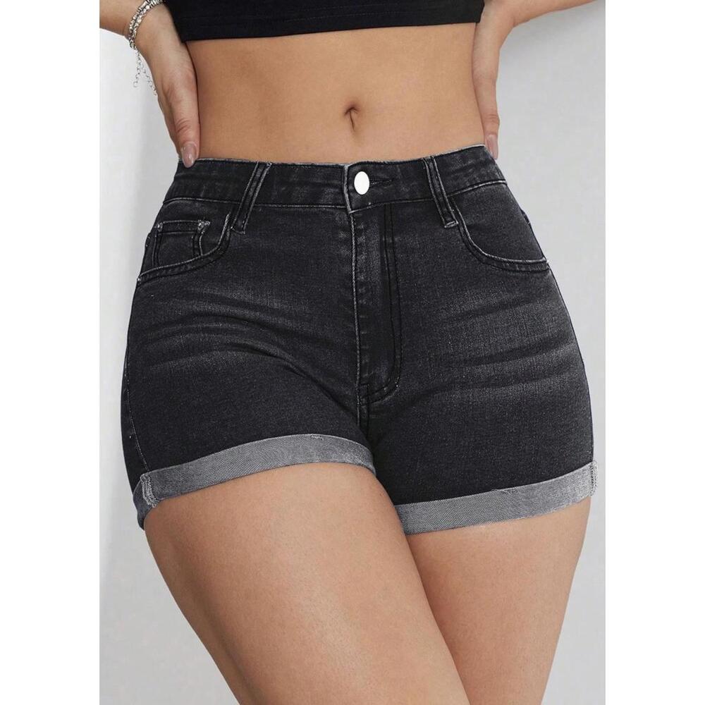 SHEIN Denim Shorts in Washed Black (Size 27)